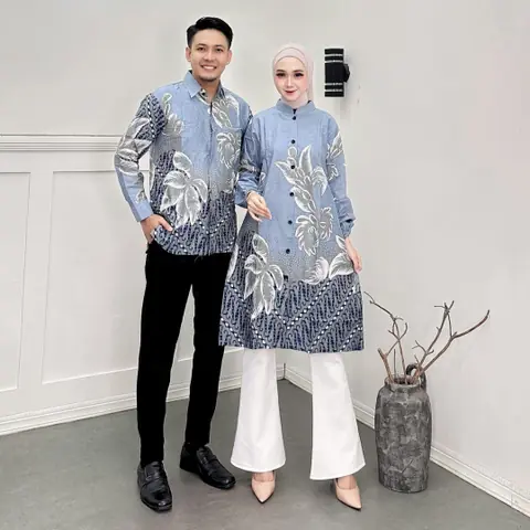 Batik Alfin - Baju atasan Couple kemejan Dan Tunik motif Daun model kekinian terbaru