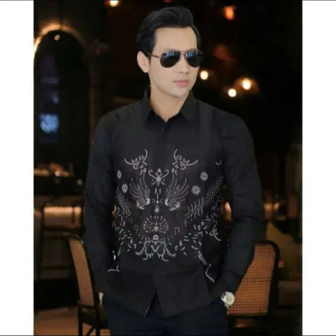 Batik Alfin - Kemejan Batik pria dewasa Lengan panjang motif simeris hitam bagus banget