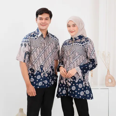 Kois Batik - Batik coupel semi tunik dan hem coupel terbaru new motif aaceh navy