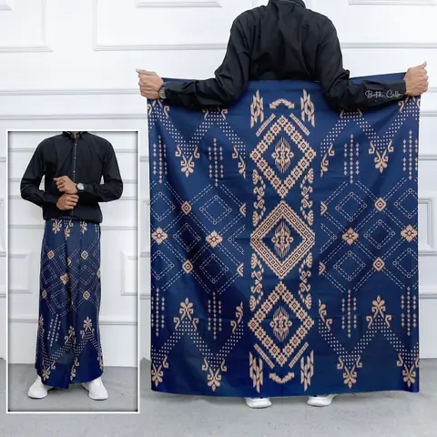 Batik Alfin - Sarung batik pria dewasa motif balimun navi free peci rajut putih bagus banget