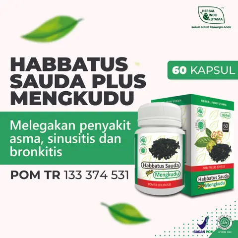 Herbal Indo Utama - HABBATUSSAUDA PLUS MENGKUDU Melegakan Penyakit Asma Herbal Indo Utama