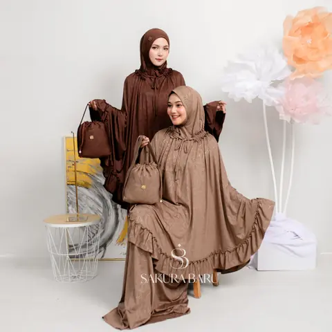 Sakura Baru X Celine Evangelista - Mukena Jumbo Salsabila Smock Jaguar Strechy Motif